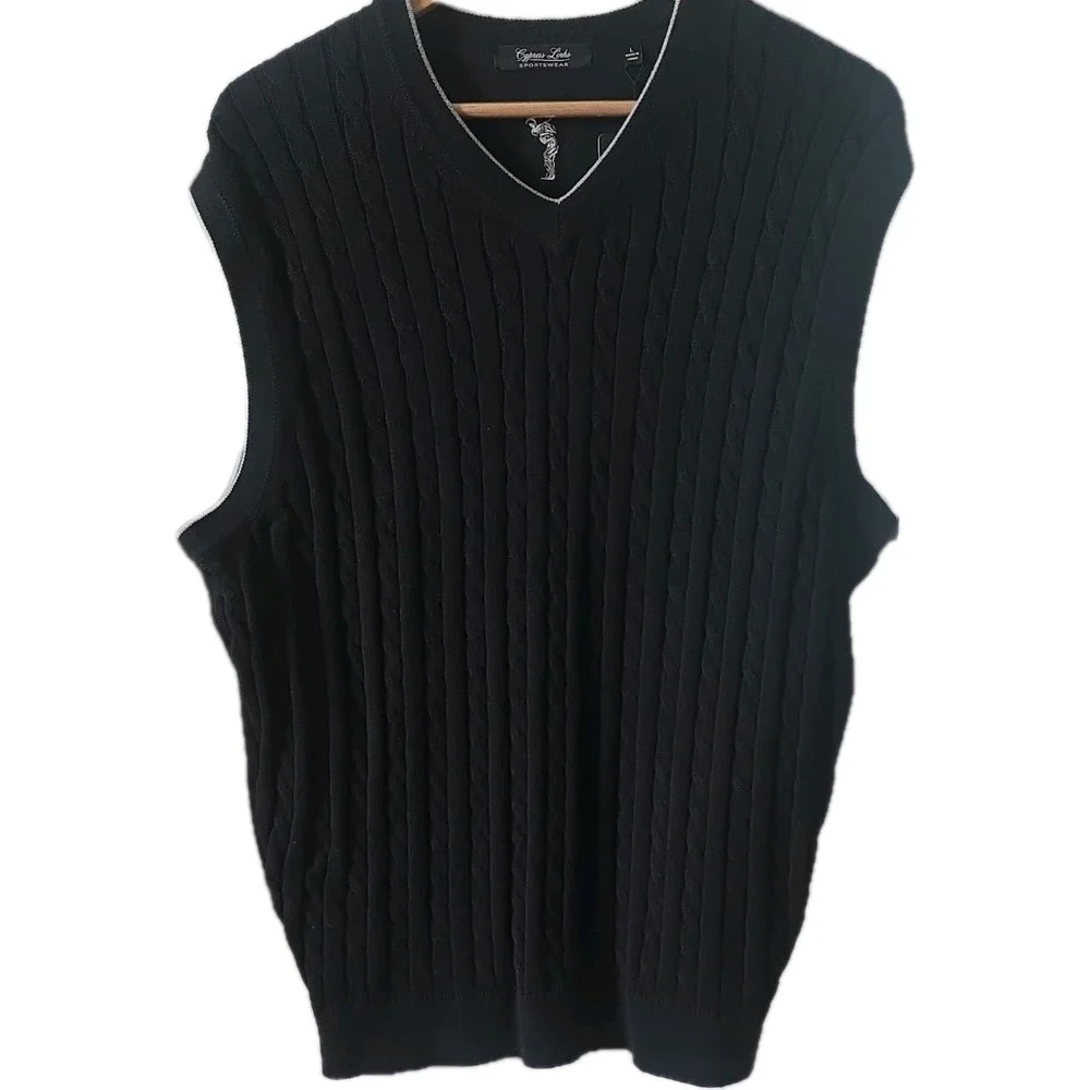 NWT Cypress Links Mens Cable Knit V-Neck Sweater Vest Cotton Golf Lightweight L